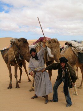MBarak and Madani mucking around in some dunes, Western Sahara